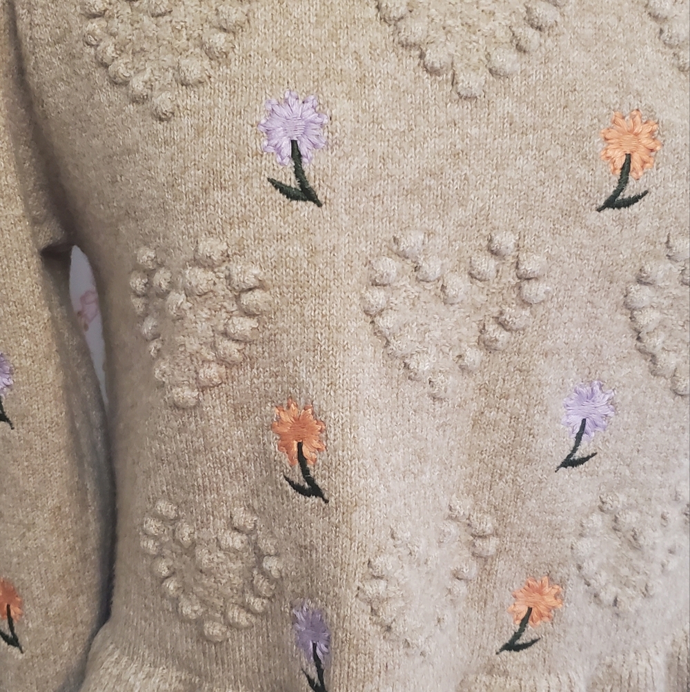 Women's Beige Sweater with Heart and Floral Design SEE AND BE SEEN - Picture 4 of 6